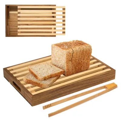 Brotbrett mit Krümelschublade und Toastzange, 2-teilig, 36,5x23x4 cm