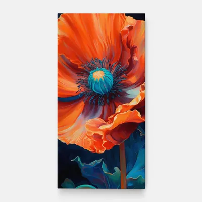 Produktbild von ARTHUB® Leinwandbild 40x80 cm, Orange Blue Poppy | Wohnzimmerdekoration, Hängende Bilder, Wanddekoration, Heimdekoration, Blumen, Mohnblumen