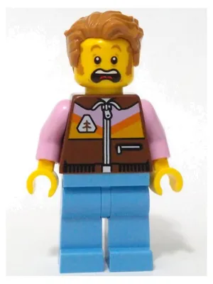 Zdjęcie produktu dla Minifigurka LEGO - Kamping, mężczyzna, kurtka w odcieniu czerwono-brązowym, nogawki w średnim odcieniu niebieskim (cty1734)