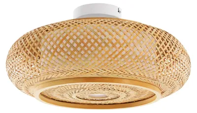 Obrázek produktu pro Bambusové stropní svítidlo – ploché stropní svítidlo z ratanu – ručně pletený stínidlo – 3x patice E27 – 220 V – bez žárovky – žlutý ratan