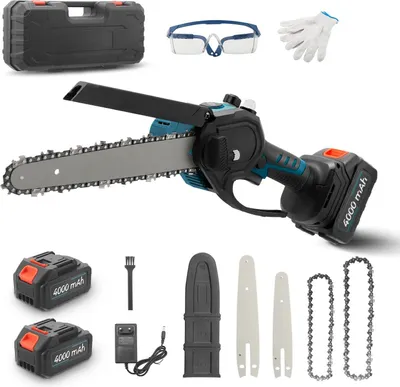 Image de Mini tronçonneuse - Tronçonneuse sans fil - Lame de 20 cm - Moteur de 950 W - 2 batteries - Pour l'élagage du bois et des branches - Rouge
