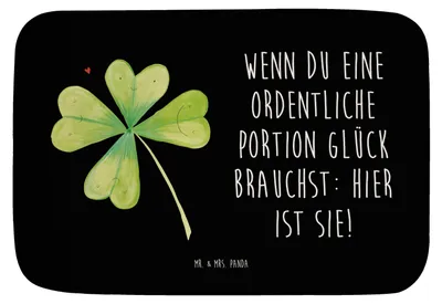 Produktbild von Mr. & Mrs. Panda Badteppich Blume Kleeblatt - Schwarz - Geschenk, Glück, Blumen, Glücksbringer, badezimmermatte, Umzug, Jobwechsel, fußmatte bad, Badezimmerteppich