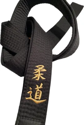 Produktbild von TEKKA BUDO Schwarzer Gürtel bestickt - Judo - 300 cm - Schriftzeichen Bestickung gold - Schwarzgurt Kanji japanisch - Judogürtel