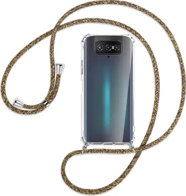 Produktbild von Handykette Backcover-Schutzhülle mit Band (Metall silberfarben) für Asus Zenfone 7 ZS670KS - braun+beige
