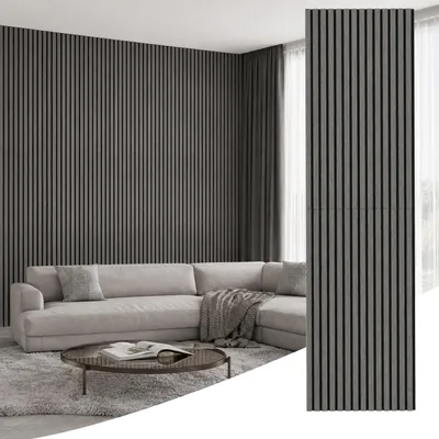 Immagine prodotto di Pannello acustico Vigevee in legno, 240x60 cm, pieghevole, con lamelle in legno, feltro color argento, pannello da parete, parete a lamelle, rivestimento murale, isolamento acustico, 1 pezzo