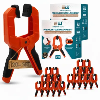 Produktbild von Expertenwerk 20 Stk Federzwingen Set extra stark Klemmzwingen 15,4 Kg Klemmkraft 8cm Spannweite Federklemmen für Poolplane Rostbeständige Feder