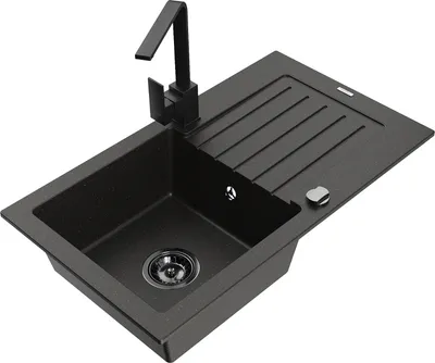 Produktbild von Mexen Pablo 1 Becken-Granitspüle mit Abtropffläche und Mischbatterie Rita, Schwarz/Gold metallisch- 6510-75-670300-70-B