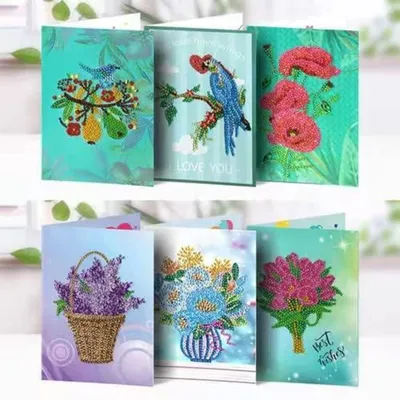Produktbild von Diamond Painting Grußkarten Set 8 Stück Blumen Vogel Motiv für Kinder Erwachsene