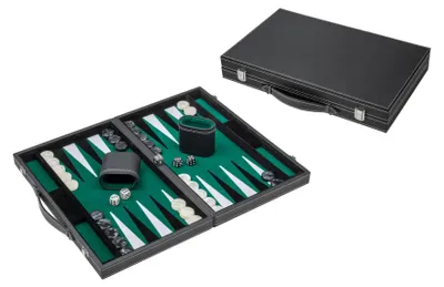 Produktbild von Philos Backgammon Spiel schwarz grün medium Kunstleder klassisches Brettspiel
