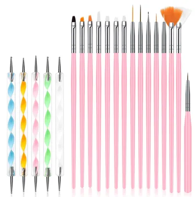 Productafbeelding van Nagelkunstborstelset, 15-delige acryl-nagelborstel-schilderpen en 5-delige nagelpuntengereedschap