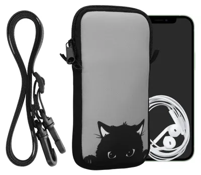 Produktbild von kwmobile Handytasche für Smartphones XL - 6,7/6,8" - Neopren Handy Hülle Grau Schwarz - Handy Tasche mit Kette 17,2 x 8,4 cm Innenmaße - Neugierige