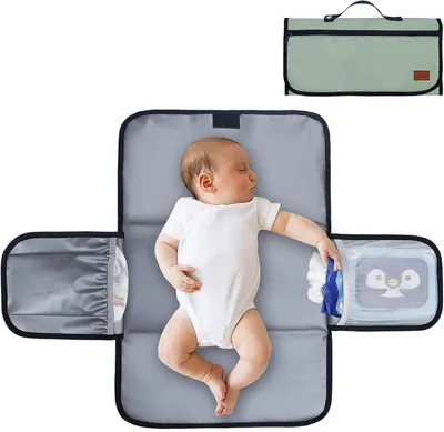 Immagine prodotto di Tavola da viaggio pieghevole per il cambio del bambino, con 3 scomparti portaoggetti, maniglia removibile, impermeabile, colore verde