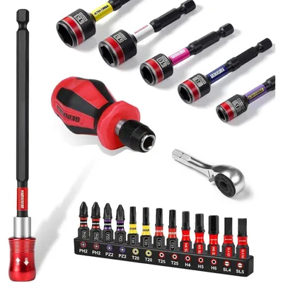 Produktbild von Mini-Schraubendreher Set 21-tlg. mit Magnet-Bithalter, Schnellwechselsystem, Bitsatz, Steckschlüssel, Ratschenschlüssel