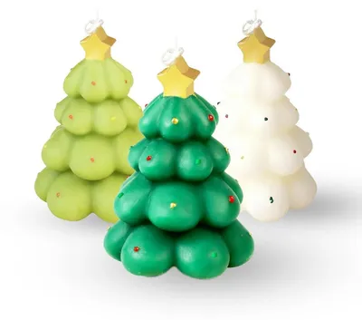 Produktbild von 3er Set Weihnachtskerzen Sojawachs Duftkerzen Tannenbaum Design Weiß Grün