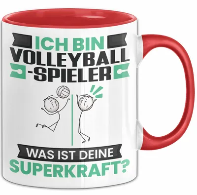 Produktbild von Volleyballspieler Tasse Geschenk für Volleyballspieler Geburtstag Lustiger Spruch Kaffee-Becher Was Ist Deine Superkraft (Rot)