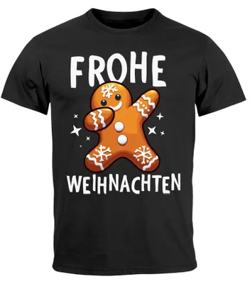 Produktbild von Herren T-Shirt Frohe Weihnachten Lustig Weihnachtsshirt Dabbing Weihnachtsmotiv Fun-Shirt XMAS Moonworks® Lenkuchen Dab schwarz M