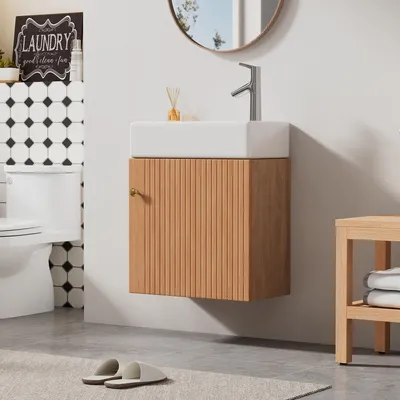 Zdjęcie produktu dla Sweiko meble łazienkowe umywalka z szafką podumywalkową 46 cm , Szafka podumywalkowa , Wisząca szafka podumywalkowa , Małe meble łazienkowe dla gości