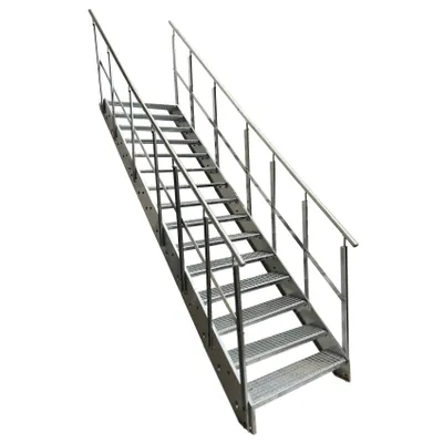 Obrázok produktu pre Oceľové schodisko Mriežkované schodisko 15 stupňov so zábradlím na oboch stranách - pozinkované - (š x v x h) 100 x 285 x 291 cm