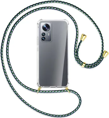 Produktbild von Handykette Backcover-Schutzhülle mit Band (Metall goldfarben) für Xiaomi 12 Pro - grün/blau/weiß