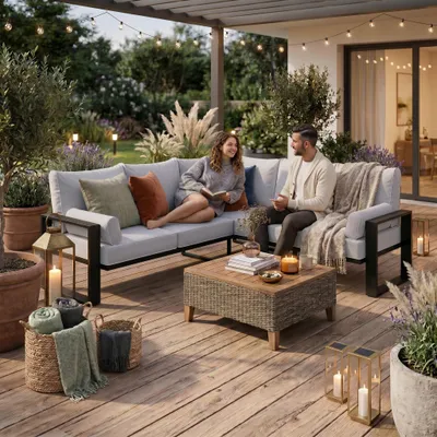 Produktbild von BEAUTYSOFA | VERDINO Gartenecke Grau – Garten Lounge Ecke wetterfest mit Metallrahmen, Outdoor Ecksofa, SIMAX 03