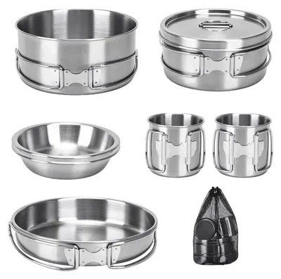 Produktbild von 8-teiliges Camping Kochset 304 Edelstahl Outdoor Kochgeschirr für 2 Personen