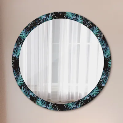 Produktbild von Ø100cm Spiegel - Glasrahmen mit Aufdruck - Wandspiegel Schlafzimmer - Exotisch Blätter