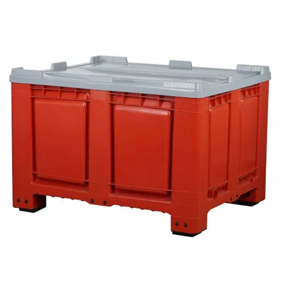 Produktbild von Palettenbox mit Deckel 680l 1200x1000x790 mm Rot - 4 Füsse - geschlossen