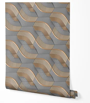 Produktbild von Selbstklebende Tapete Möbelfolie Geometrisch 3D Wellen Muster Grau Beige Gold Modern Abstrakt Struktur Wohnzimmer Schlafzimmer Flur Elegantes Design 5m x 0,5m