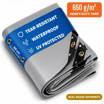 Obrázok produktu pre NEMAXX® Krycia plachta 650 g/m² 3x2 m (6 m²) Sivá – vodotesná, odolná UV, odolná proti roztrhnutiu, mosadzné oká – auto, drevo, záhrada