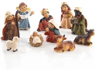 Produktbild von Kleine Weihnachtskrippe mit 10 Krippen Figuren 2,5-5,5 cm