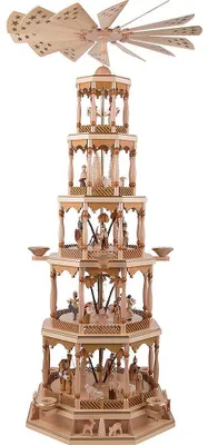 Productafbeelding van Kerstpiramide, 5 lagen, natuurlijke materialen, met bewegend element. Hoogte: 123 cm. Nieuw