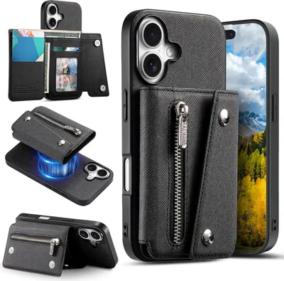 Immagine prodotto di INF Custodia Portafoglio Magnetica Nera per iPhone 17 - Cover con Porta Carte e Supporto Magsafe