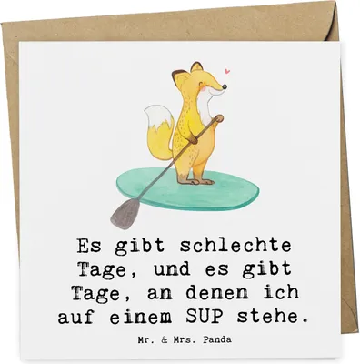 Produktbild von Mr. & Mrs. Panda doppelkarte Fuchs Stand Up Paddling - Weiß - Geschenk, Klappkarte, Sportler, Paddle Boarding, Glückwunschkarte, Subben, SUB, Grußkarte, anlasskarte