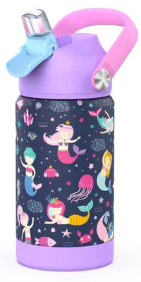 Kinder-Trinkflasche mit Strohhalm, 12 oz, Edelstahl, auslaufsicher