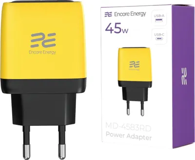 Produktbild von Netzladegerät 45W GaN QC PD USB-A 18W USB-C Encore Energy MD-4583RD
