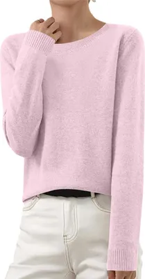 Image de ASKSA Femme Pull en tricot Elégant Pull en tricot uni Duenne Pull d'hiver en tricot fin Stretch Chaud Pull en laine Basic Pull à col rond,Rose,M