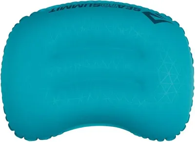 A teal inflatable pillow on a white background.