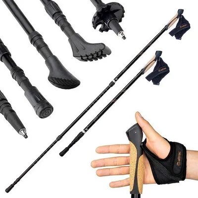 Produktbild von Unyqoos® Nordic-Walking & Trekkingstöcke Click & Go – stoßdämpfend, teleskopisch verstellbar 69–136 cm, ultraleicht Aluminium, ca. 350 g je Stock
