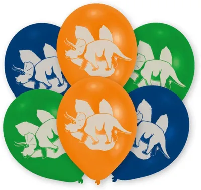 Produktbild von "Dinosaurier" Latexballon Luftballons 27,5 cm - 6 Stück Orange / Grün / Blau