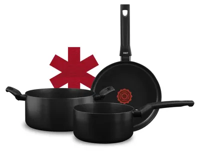 Antihaft-Kochset 8-teilig, Pfluon-Beschichtung, schwarz, für Induktion