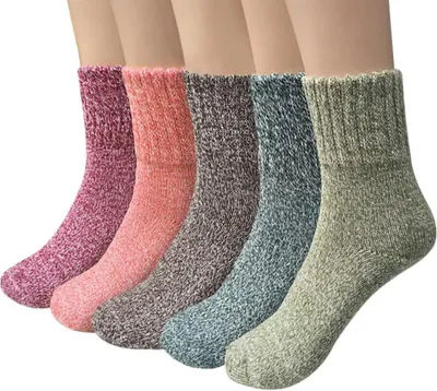 Produktbild von 5 Paar Wollsocken, Wintersocken Damen, Thermosocken, Wiederverwendbar - 1 blau / grün / rosa / orange / rot