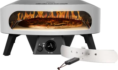 Produktbild von Cozze® Gas-Pizzaofen Classic 17, mit Thermometer, inkl. Pizzastein, Backtemperatur bis 450°C, tragbar, Grillfläche 43 x 43 cm, Gerätemaße 29.5 x 58.5 x 58.5 cm, Stahl / Cordierit, grau / schwarz"