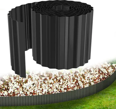 Image de LARS360 Bordure de pelouse flexible, 5m de long, 15cm de haut, bordure métallique ondulée Délimitation de jardin, bordure de tonte pour pelouse et parterre de fleurs, noir