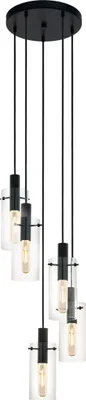 Produktbild von EGLO Pendelleuchte Montefino, 5 flammige Hängelampe, Hängeleuchte aus Metall in Schwarz und Glas in Klar, Esstischlampe, Wohnzimmerlampe mit E27