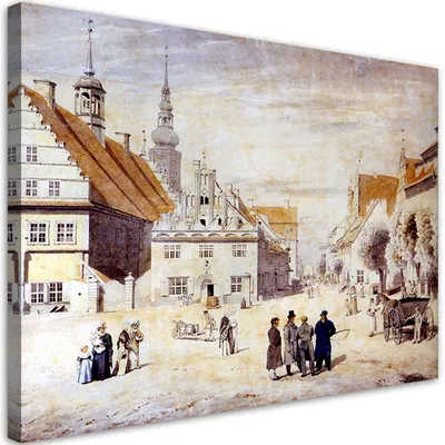 Zdjęcie produktu dla Obraz na płótnie Rynek w Greifswaldzie - Caspar David Friedrich 120x80 Feeby Kolorowy obraz na ścianę gotowy do zawieszenia