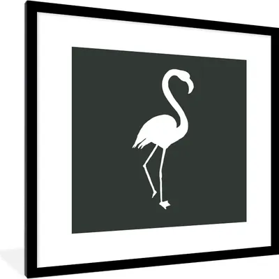Produktbild von MuchoWow® MuchoWow® Gerahmtes Poster Flamingo - Scherenschnitt - Weiß 40x40 cm - Poster mit zchwarzem Bilderrahmen - Poster - Plakat im Rahmen