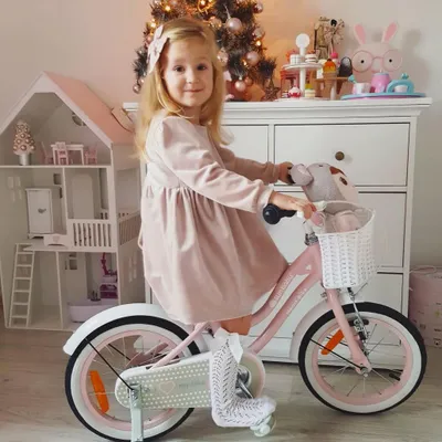 Image de Bicyclette pour fille 14 pouces 3-5 ans vélo avec roues d'entrainement poussoir cloche panier Heart Bike rose poudré