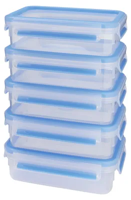 Produktbild von EMSA CLIP & CLOSE FRISCHHALTEDOSEN 5-teiliges SET 0,8L N10307, Set, Rechteckig, 0,8 l, Blau, Transparent, Polypropylen (PP), Thermoplastisches Elastomer (TPE), Deutschland
