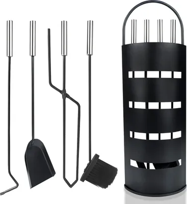 Produktbild von Kaminzubehör 5 teilig Edelstahl Kaminbesteck mit Beschichtet und Sichtschutz für Küche Haushalt Wohnen Wohnaccessoires Schwarz (Typ A) CEEDIR