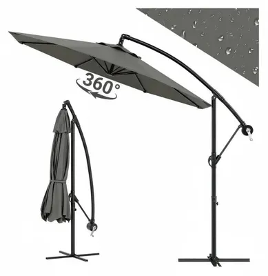 Produktbild von 300 cm Ampelschirm - Gartenschirm für Terrasse - 360° drehbar - Kurbel & Neigung - UV-Schutz - mit Ständer - grau